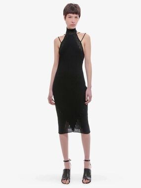 ANDREADAMO Black Cut-Out Ribbed Midi Dress Size Small NWT Bodycon